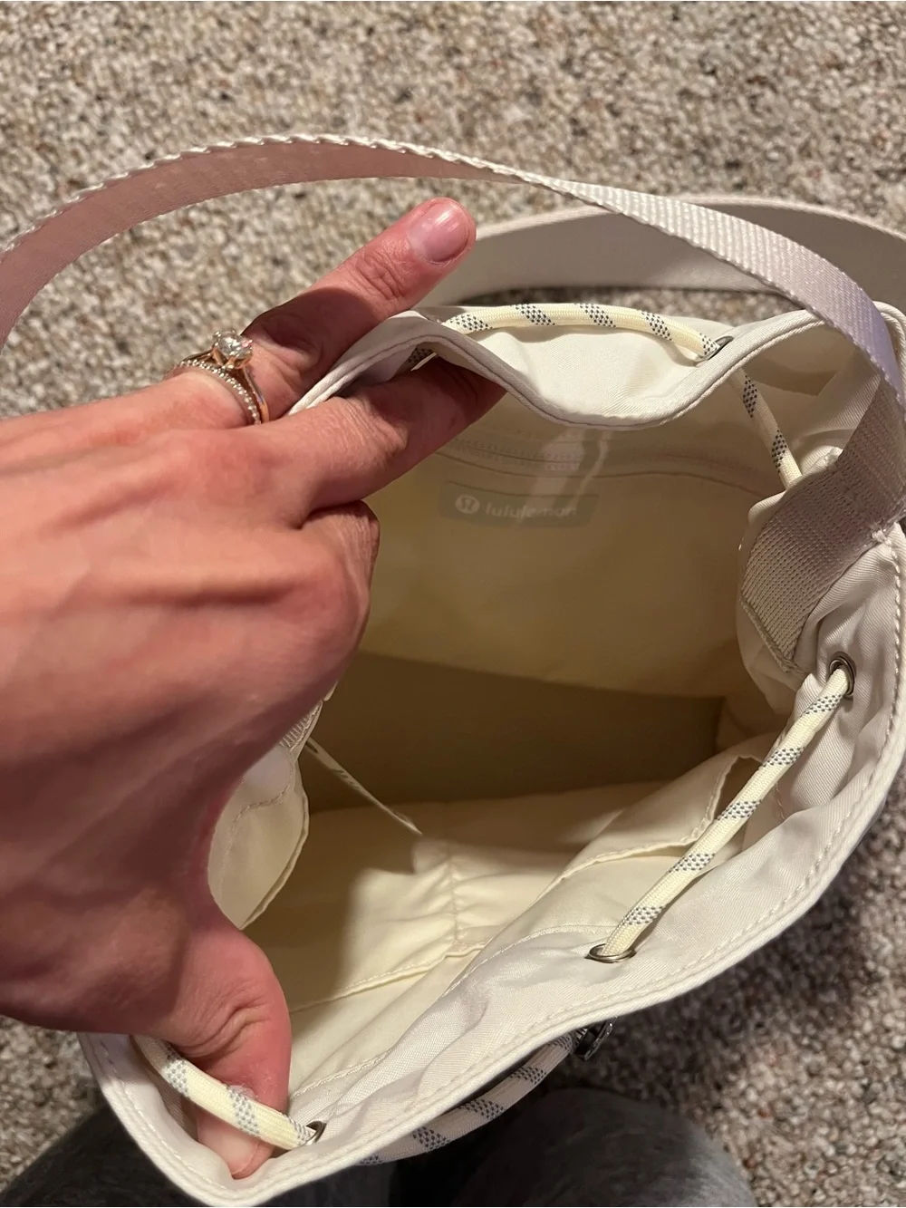lululemon athletica Cream Drawstring Bucket Crossbody Bag